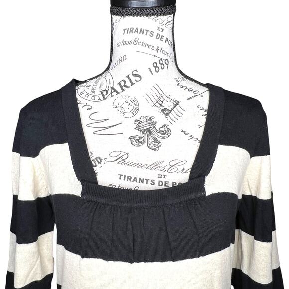 Pink Rose (M) Square Neck 1/2 Sleeve Sweater Dress Wide Stripe Two Pocket - Picture 9 of 12